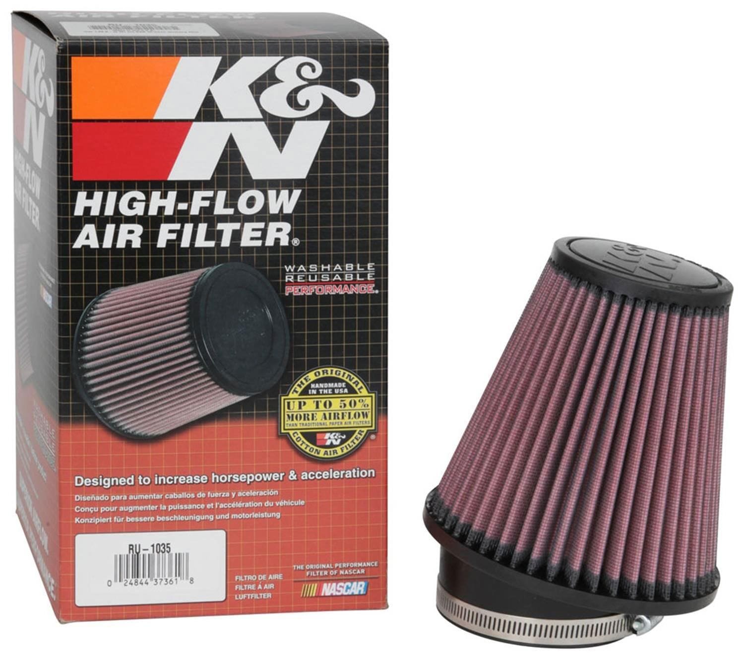 K&N 6 in (152 mm) H x 5.75 in (146 mm) Base OD x 3.5 in (89 mm) Top OD K&N K&N Universal Clamp On Filter Fits 3.5 in (89 mm) KNRU-1035 SR