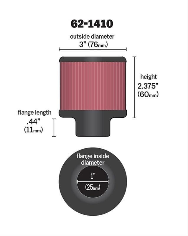 K&N With 1" (25mm) Hole - KN62-1410 K&N K&N Clamp-On Vent Filter 3 OD x 2-3/8 H KN62-1410 SR