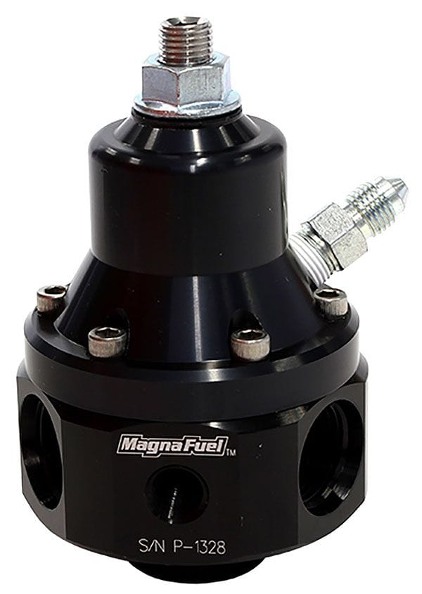 MAGNAFUEL x4 -8AN , x1 -8AN Return, 2000 HP, 35-85 Psi MagnaFuel Magnafuel Four-Port EFI Regulator w/ 1:1 Boost Reference, Black WIMP9940-B-BLK SR