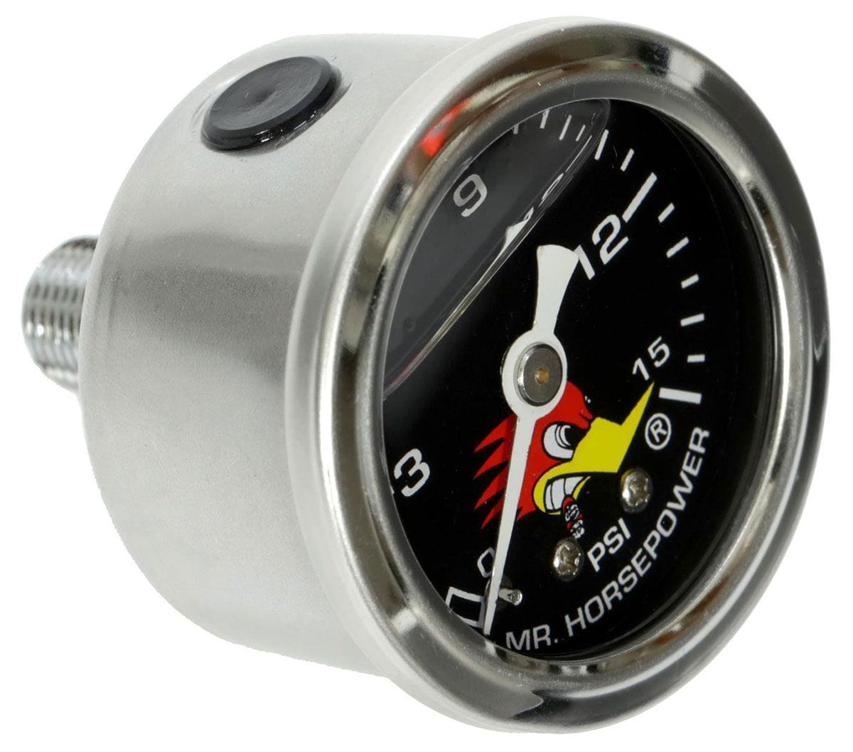 MOONEYES Black Face 0-15psi, 1-1/2" O.D Liquid Filled Mooneyes Clay Smith Fuel Pressure Gauge MNCSPG15LFBK SR