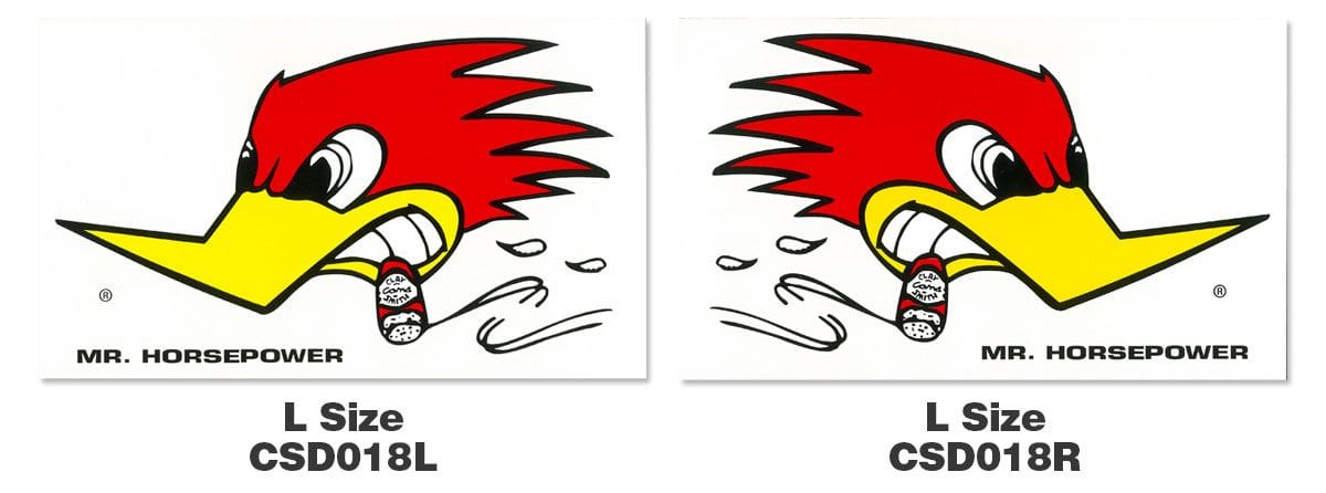 MOONEYES Large With Woodpecker logo, 6.5" (H) x 11" (W) L/H Mooneyes Clay Smith "MR HORSEPOWER" Sticker MNCSD18L SR