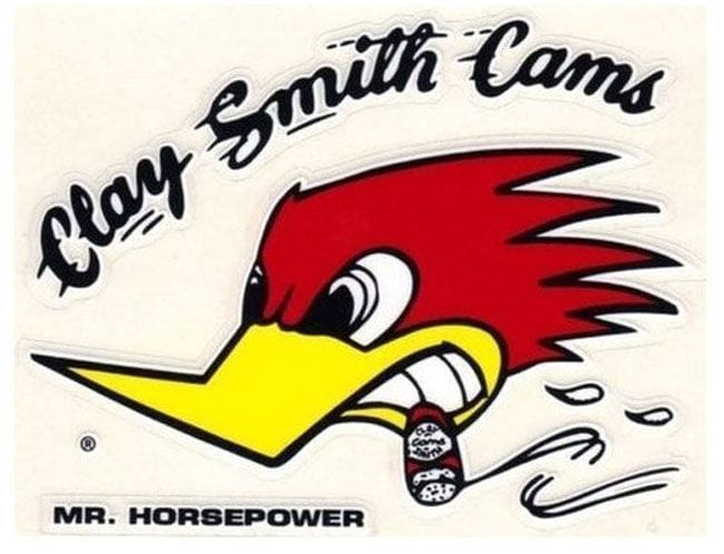 MOONEYES Small With Woodpecker logo, 2.375" (H) x 3.5" (W) L/H Mooneyes Clay Smith Cams Sticker MNCSD17L SR