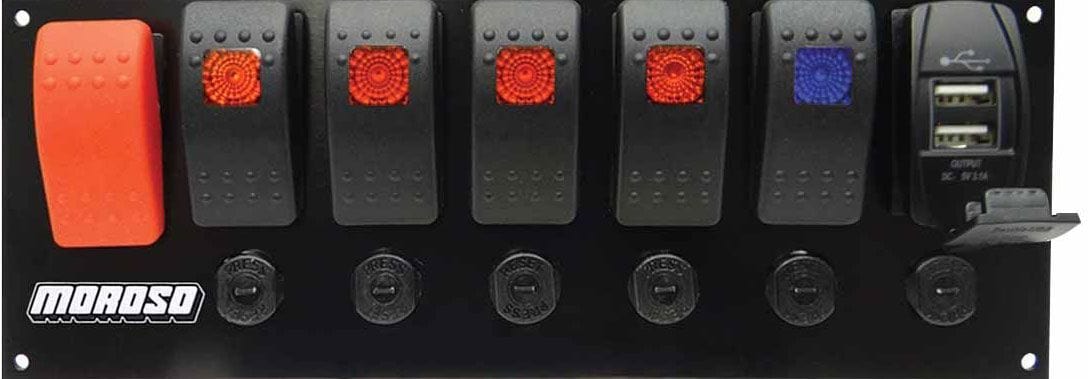 MOROSO Includes Momentary Starter Switch With 5 Accessory Switches, Circuit Moroso Flat Surface Mount Switch Panel, 3.388" x 9.150" MO74194 SR