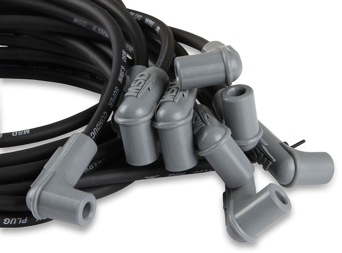 MSD 8.5mm, Black, Universal 8 Cyl 90° Plug/90° HEI Distributor Cap Termin MSD Super Conductor Spark Plug Lead Set MSD31223 SR