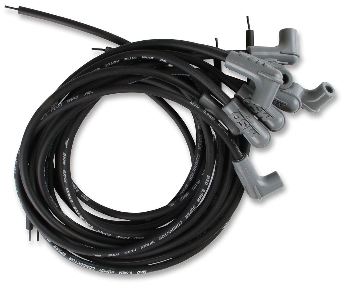 MSD 8.5mm, Black, Universal 8 Cyl 90° Plug/90° HEI Distributor Cap Termin MSD Super Conductor Spark Plug Lead Set MSD31223 SR