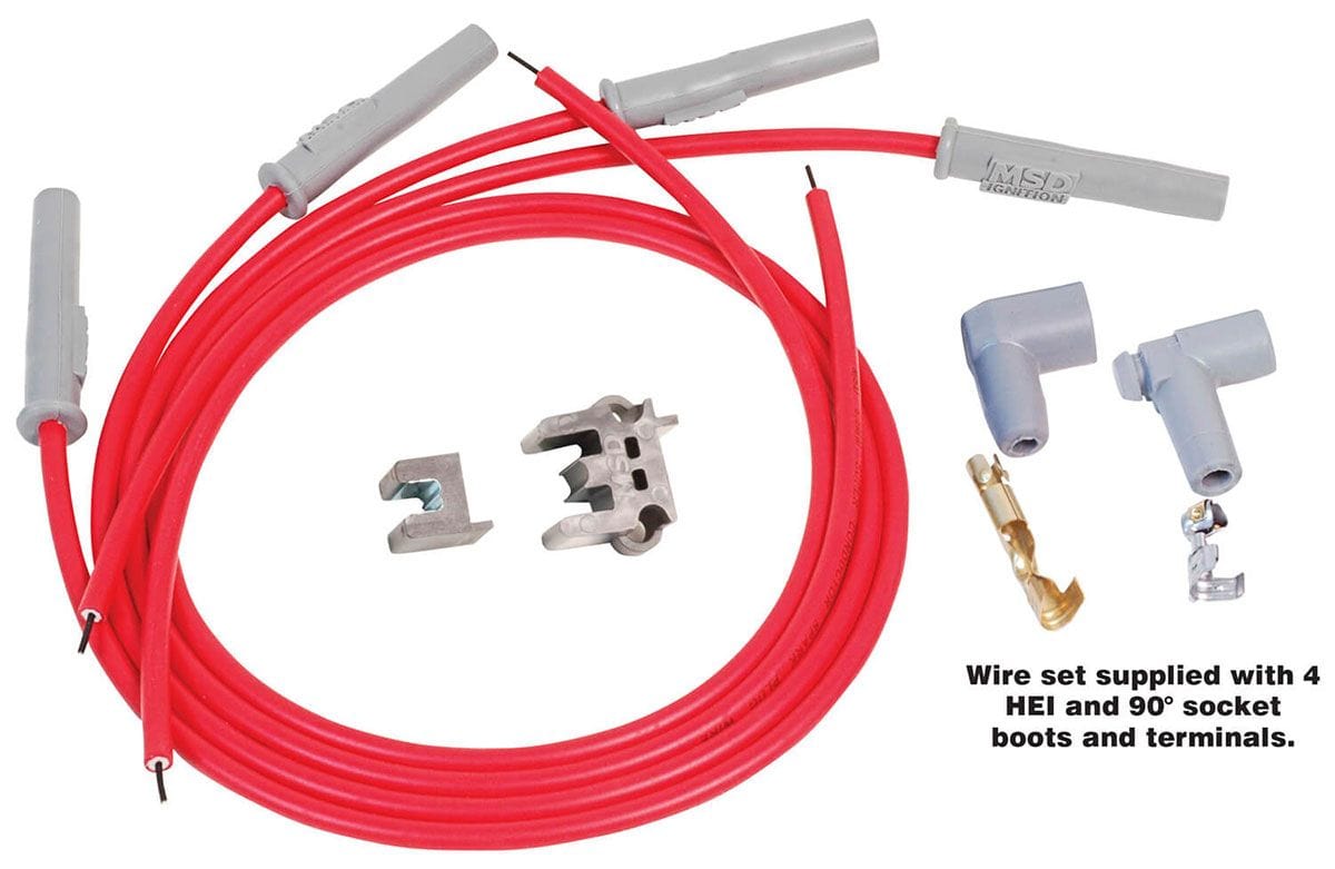 MSD 8.5mm, Red, Universal 4 Cyl Multi-Angle Plug/Socket & HEI Distributor MSD Super Conductor Spark Plug Lead Set MSD31159 SR