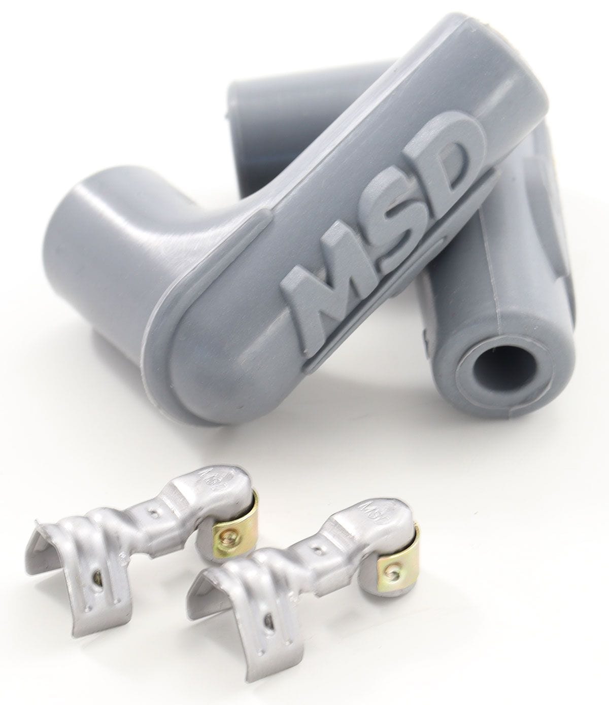 MSD 90 Degree Spark Plug Boots and dual crimp terminals, Grey, set of 9 MSD Replacement Ignition Leads Boot and Terminal Kit MSD8850 SR