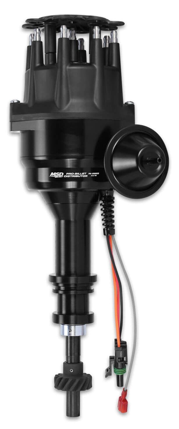 MSD Suit Ford 302-351C and 429-460. Will not fit late XD blocks MSD Black Pro-Billet Ready-To-Run Distributor with Iron Gear .510" Dia. (13mm) MSD83 SR