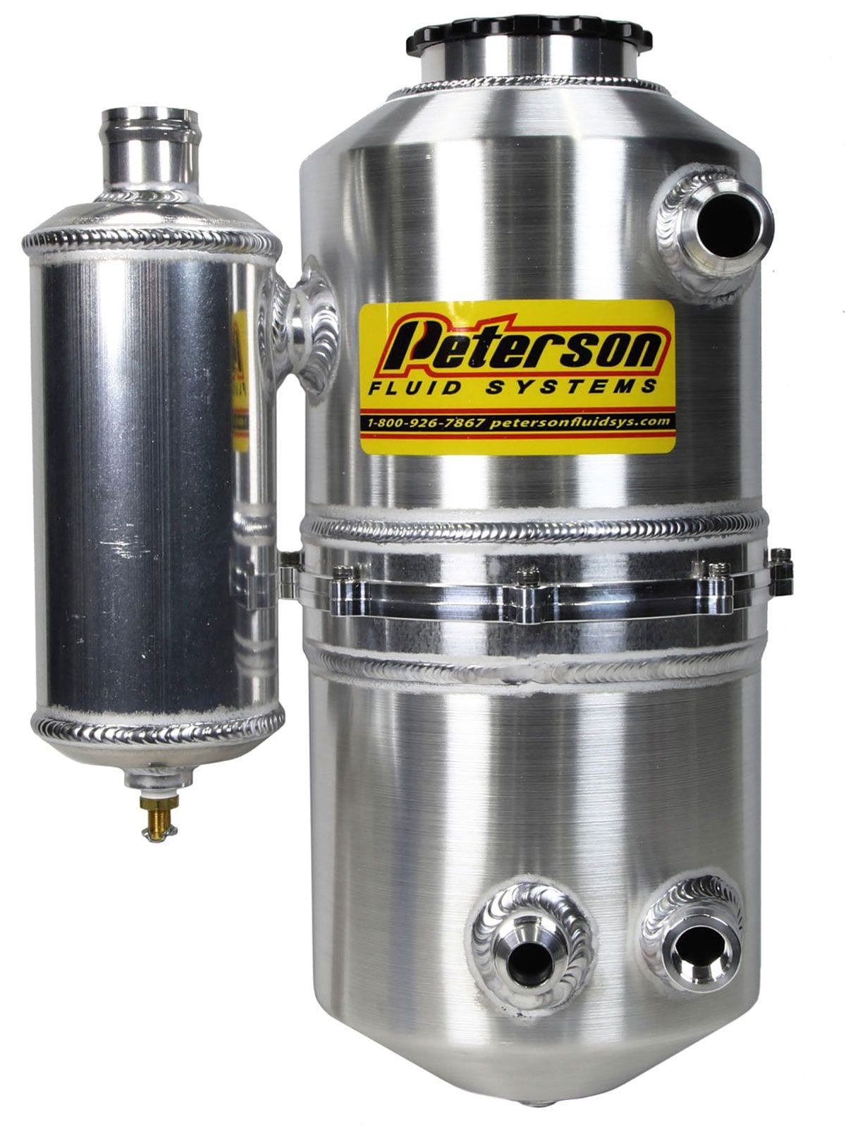 PFS 1.5 Gal (5.7 L) 16" H X 7" O.D, Single Return, with Catch Can^Male Br Peterson Fluid Systems Drag Dry Sump Oil Tank PFS08-0783-CC SR