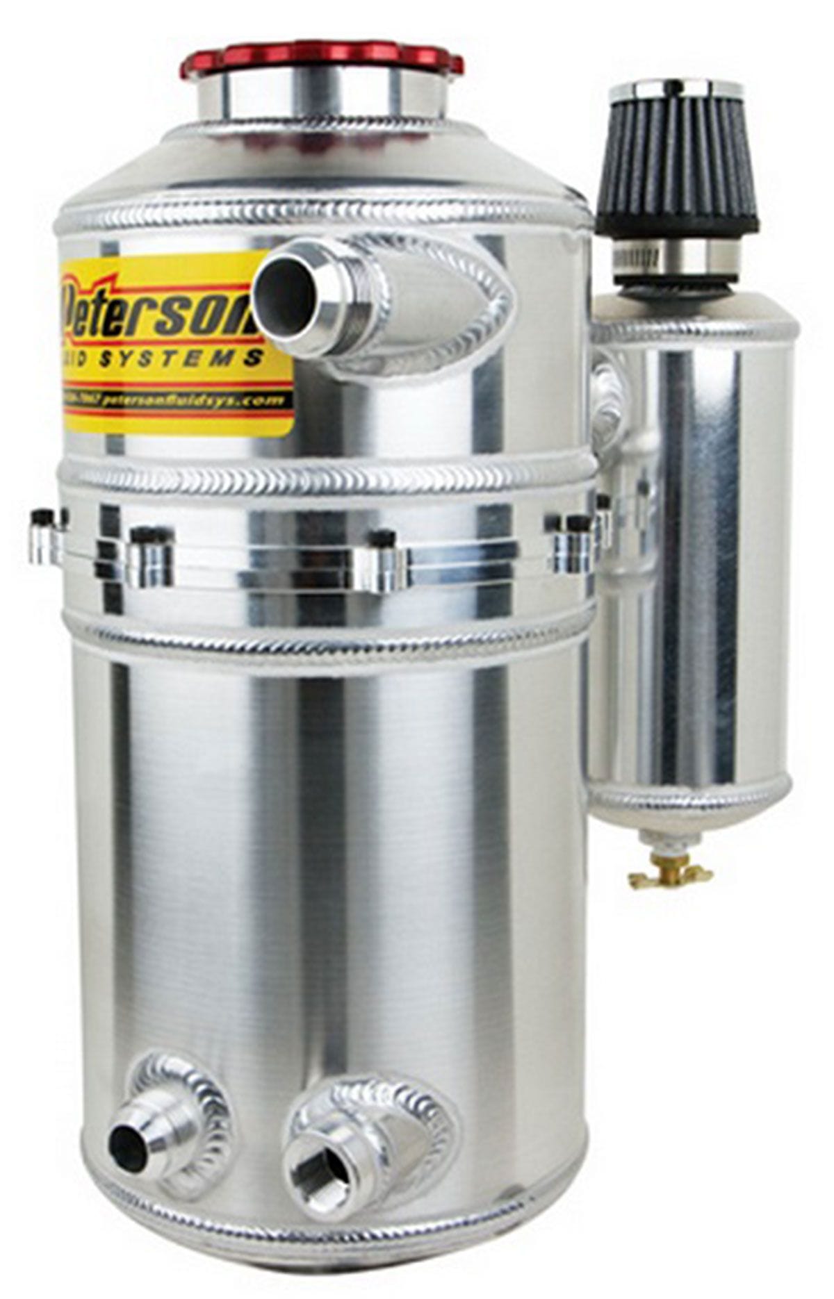 PFS 1.5 Gal (5.70 L) 16" H X 7" O.D, Dual Return, (2) -12 AN Male Breathe Peterson Fluid Systems Drag Dry Sump Oil Tank With Catch Can PFS08-0784-CC SR
