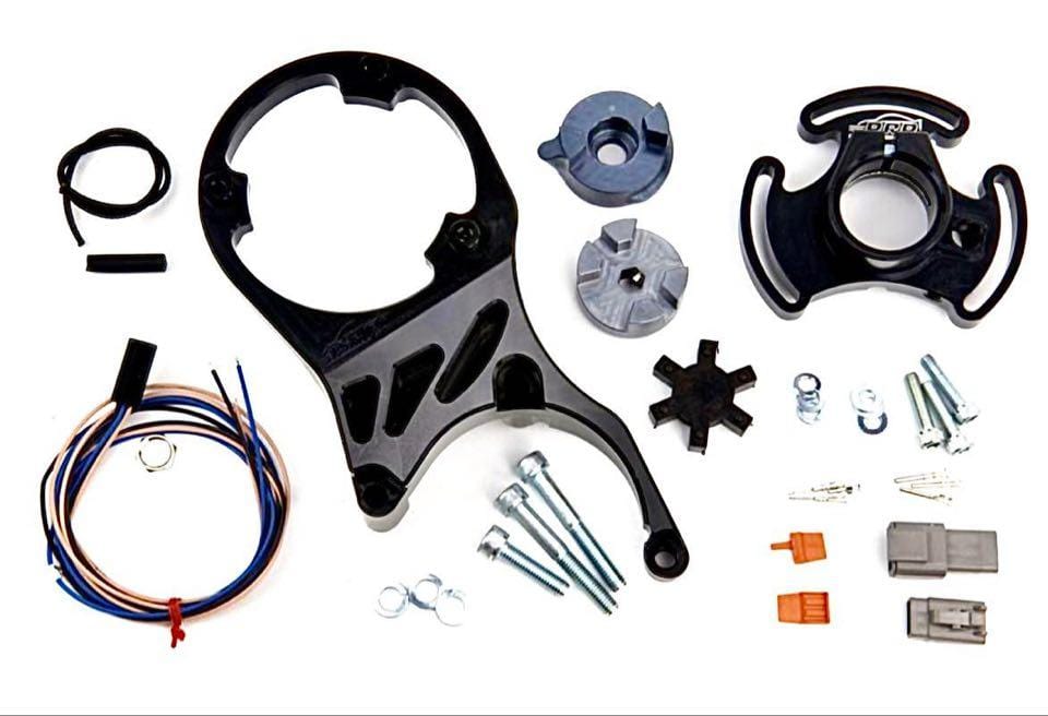 Platinum Racing Products Mechanical Fuel Pump Kit CAS bracket in Purple / CAM Plate in Purple / Yes I would like the cam sensor Toyota JZ Series Mech Fuel Pump Kit with Integrated Trigger JZ Mech. Fuel & CAM Trigger Kit SR