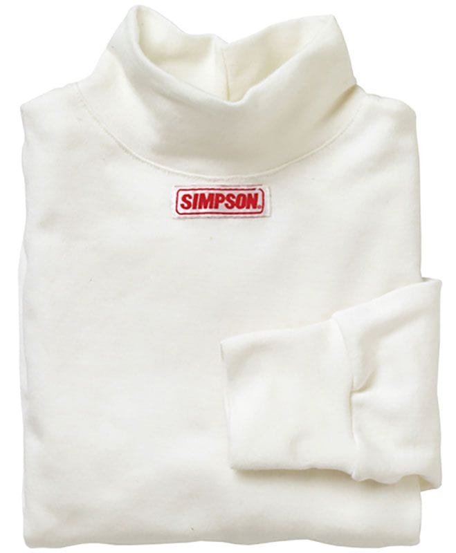 SIMPSON X-Large, Long Sleeve White Top, FIA Approved Simpson 7oz Soft Knit Nomex Mock Neck Top SI20000X SR