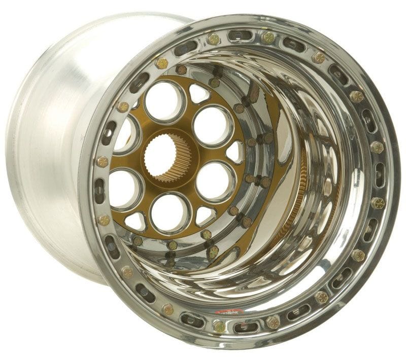 WELD 15" x 18" , 42 Spline, 5" Offset, Outer Bead-Loc With Mud Cover Weld Racing Magnum Sprint Rim - Gold Centre WE735-51855 SR