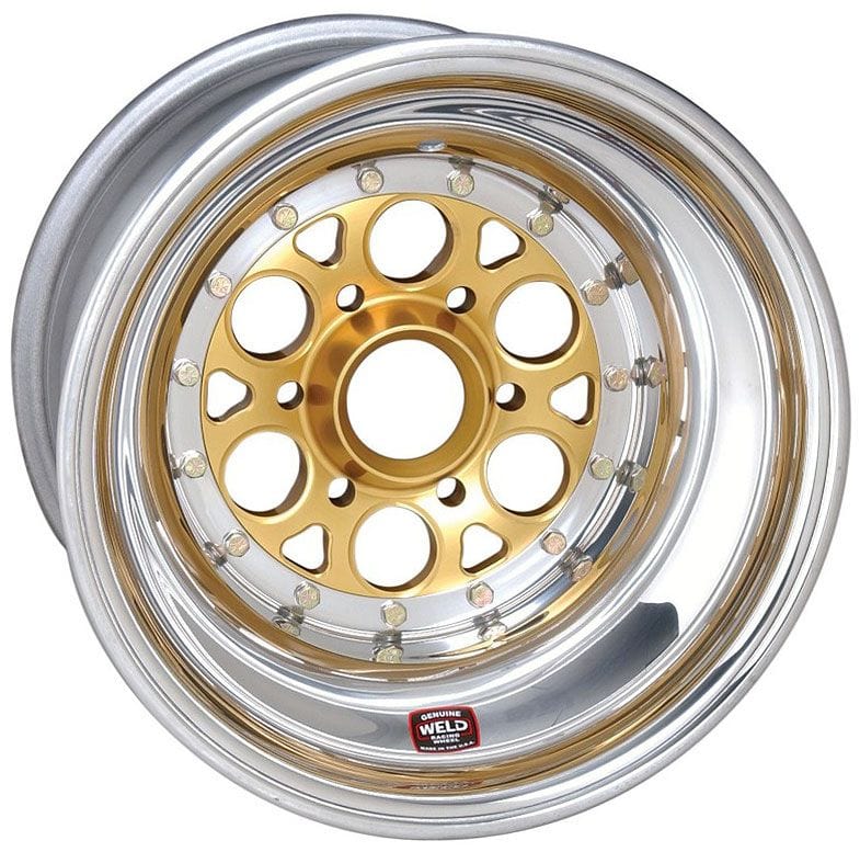 Weld Racing 15" x 17" , 42 Spline, 4" Offset, Outer Bead-Loc With 6-Hole Mud Cover Weld Racing Magnum Sprint Rim - Gold Centre WE735-51754-6 SR
