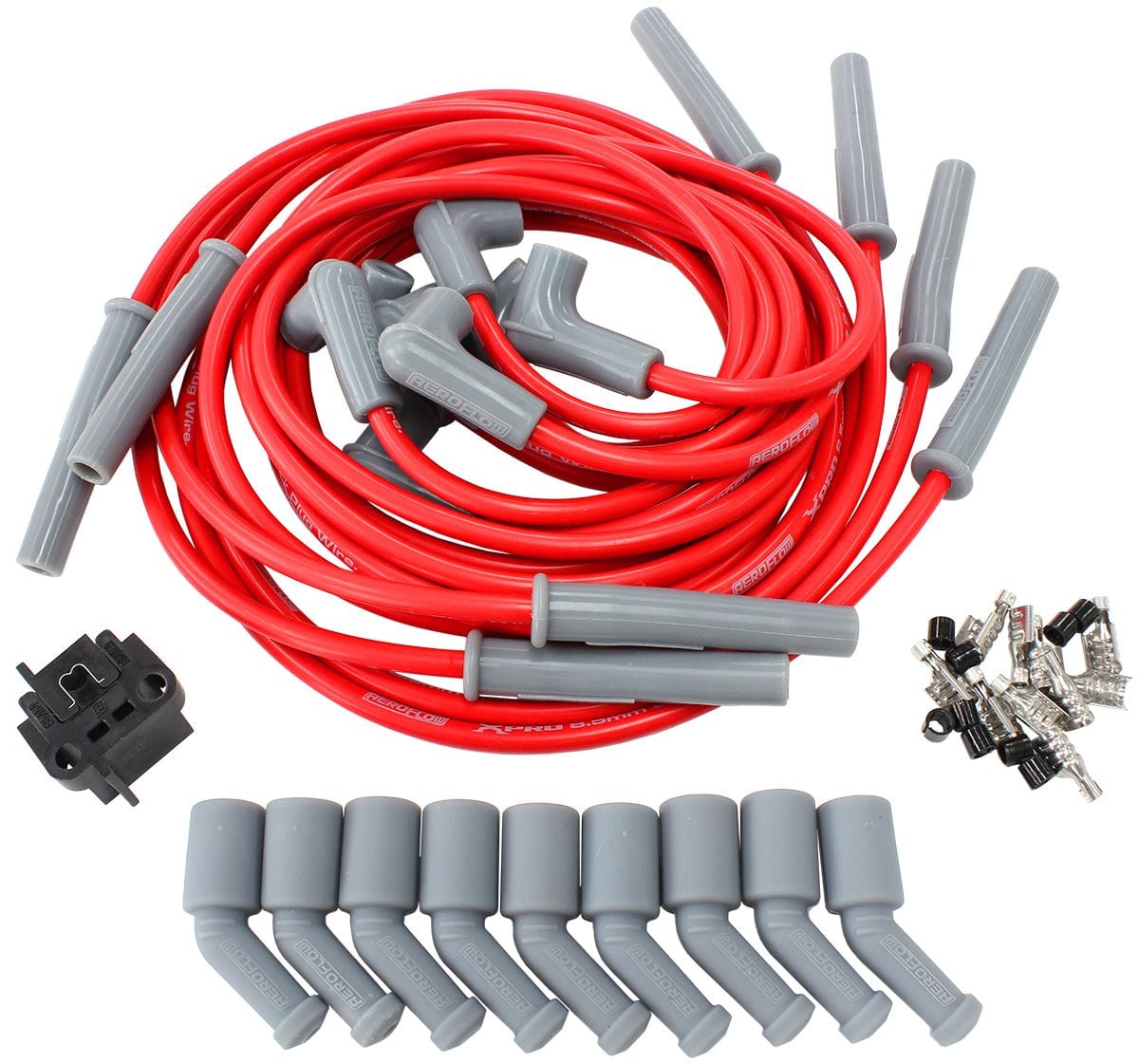 Xpro Universal 8.5mm V8 Ignition Lead Set with 180° Spark Plug Boots - Red