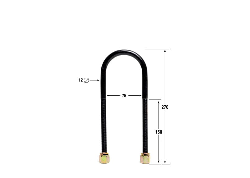 Universal U Bolts - ID=75mm, L=270mm, Thread=M12 - round top