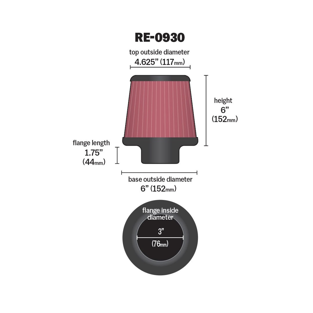 K&N Universal Air Filter 76mm / 3" x 152mm / 6"