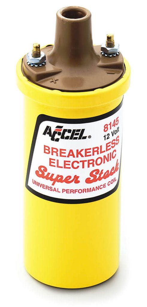 ACCEL Suit Electronic ignition, Yellow, Round canister type, 45,000 volts Accel SuperStock Ignition Coil AC8145 SR