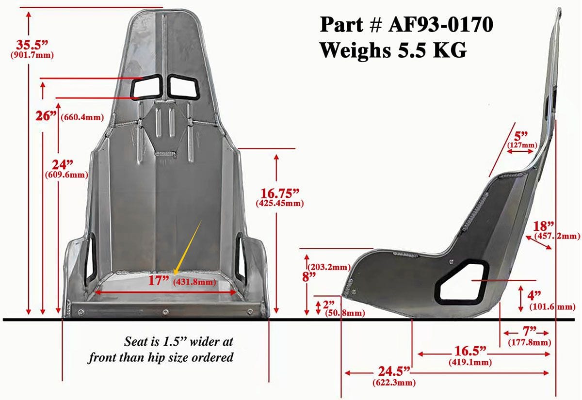 Aeroflow Aeroflow Aeroflow Pro Street Drag 17" Aluminium Race Seat, Raw Finish (AF93-0170) SR