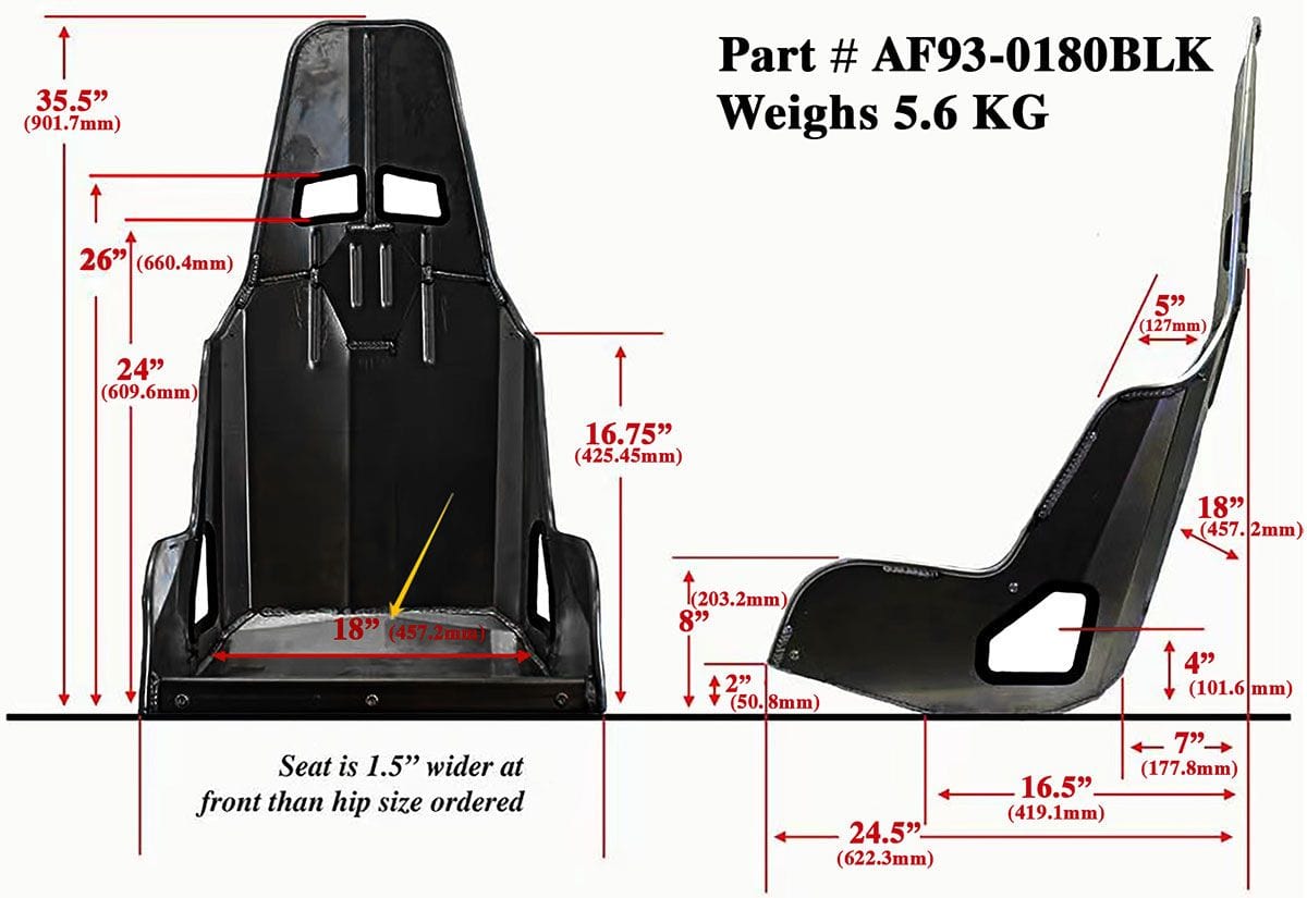 Aeroflow Aeroflow Aeroflow Pro Street Drag 18" Aluminium Race Seat, Black Finish (AF93-0180BLK) SR