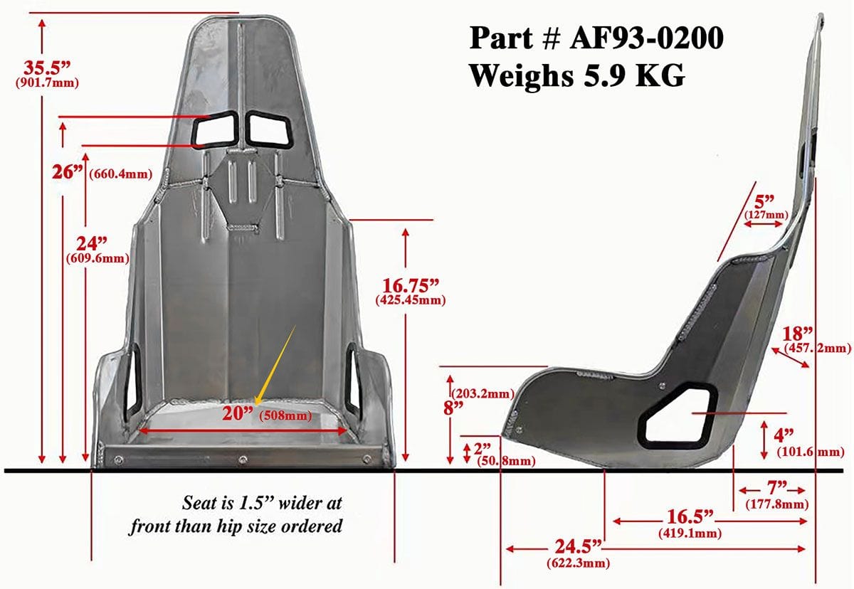 Aeroflow Aeroflow Aeroflow Pro Street Drag 20" Aluminium Race Seat, Raw Finish (AF93-0200) SR