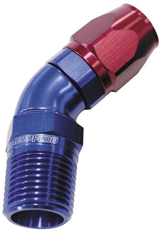 Aeroflow Performance Aeroflow 1/2NPT / 12AN / Blue 45° Male NPT Full Flow Swivel Hose End. AF528 Suits 100 & 450 Series Hose SR