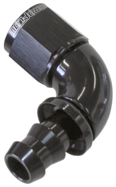 Aeroflow Performance Aeroflow 4 / Black 510 Series Full Flow Tight Radius Push Lock 90° Hose End AF513. Suits 400 & 500 Series Hose SR
