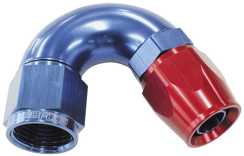 Aeroflow Performance Aeroflow 8 / Red/Blue 570 Series PTFE 150° Hose End AF575. Suits 200 & 250 Series Hose SR
