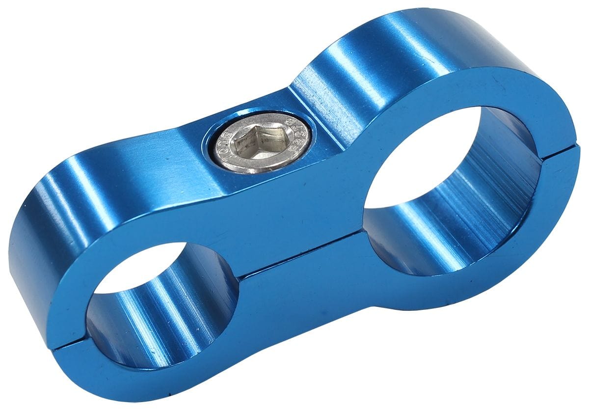 Aeroflow Performance Aeroflow Fittings 09-12AN / Blue Stepped Billet Aluminium Dual Hose Separators AF156
 7/16" (11.1mm) I.D. & 9/16" (14.2mm) I.D., Suit -6AN & -8AN PTFE hose, SR