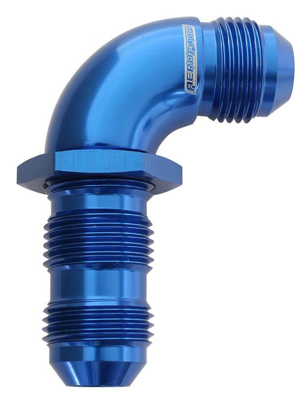 Aeroflow Performance Aeroflow Fittings 16 / Red/Blue 90° Full Flow AN Bulkhead - AF533 SR