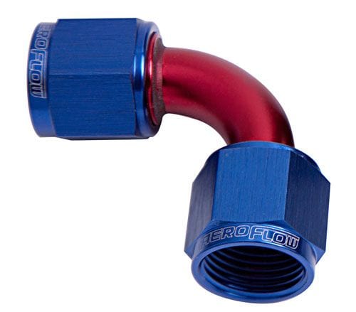 Aeroflow Performance Aeroflow Fittings 4AN / Red/Blue 90° Female Swivel Coupler AF133 SR