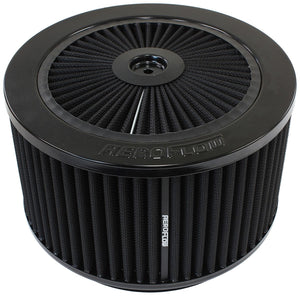 Black Full Flow Air Filter Assembly
 9" x 5", 7-5/16" neck,Flat Base with black washable cotton element