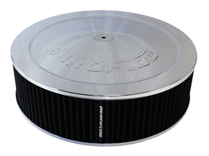 Chrome Air Filter Assembly
 14" x 4", 5-1/8" neck, 1-1/8" Drop base , black washable cotton element