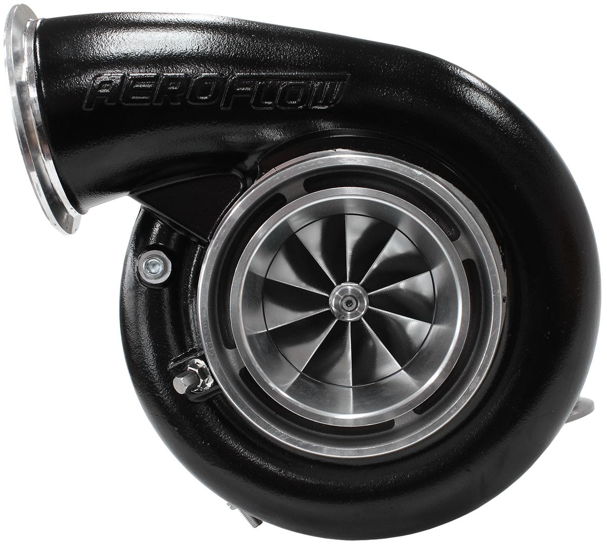 Aeroflow Performance External Wastegate, V-Band Inlet & Exhaust Flanges Aeroflow BOOSTED 7975 1.01 Reverse Rotation Turbocharger 1450HP, Hi Temp Black Finish AF8 SR