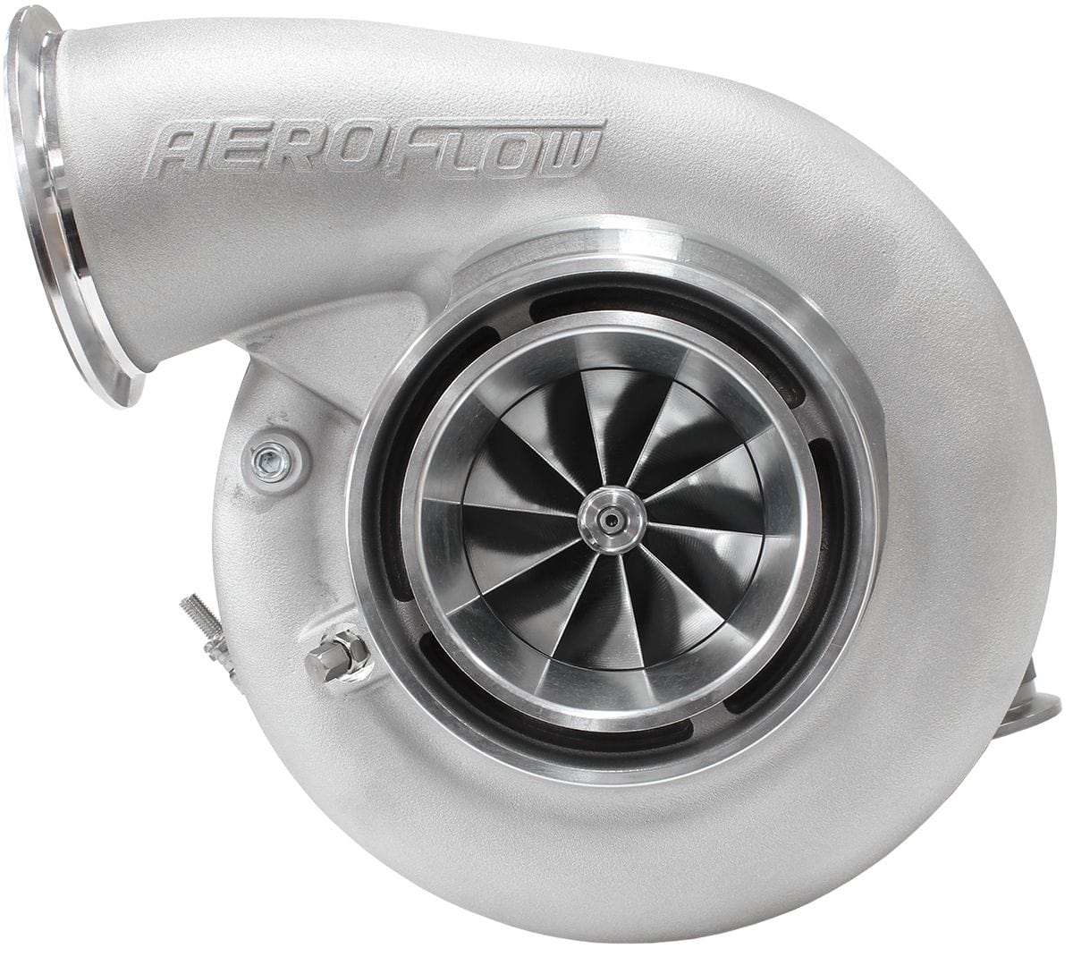 Aeroflow Performance External Wastegate, V-Band Inlet & Exhaust Flanges Aeroflow BOOSTED 7975 1.28 Reverse Rotation Turbocharger 1450HP, Natural Cast Finish AF80 SR