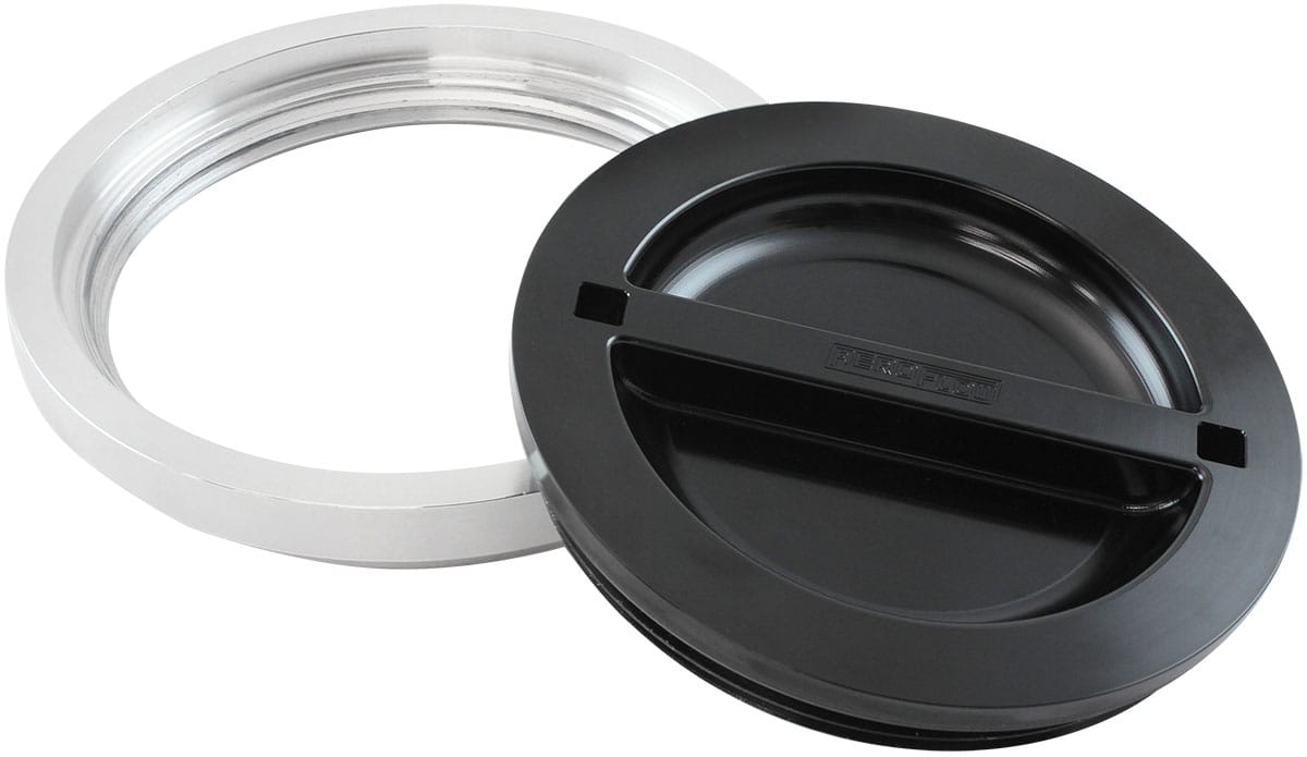 Aeroflow Performance Fabrication & Fasteners Aeroflow Flush Mount 6" Billet Aluminium Filler Black Cap & Bung for Ice Box AF464-96BLK SR