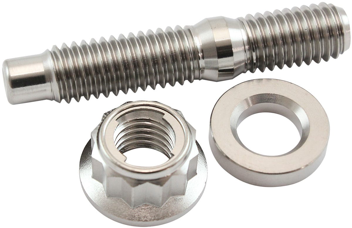 Aeroflow Performance Fabrication & Fasteners Aeroflow M8 x 1.25mm Titanium Stud, 12 Point Locking Nut and Washer Kit AF55-2010 SR