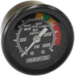 1-1/2" Nitrous Pressure Gauge
 0-1500 psi, Black Face / White Pointer