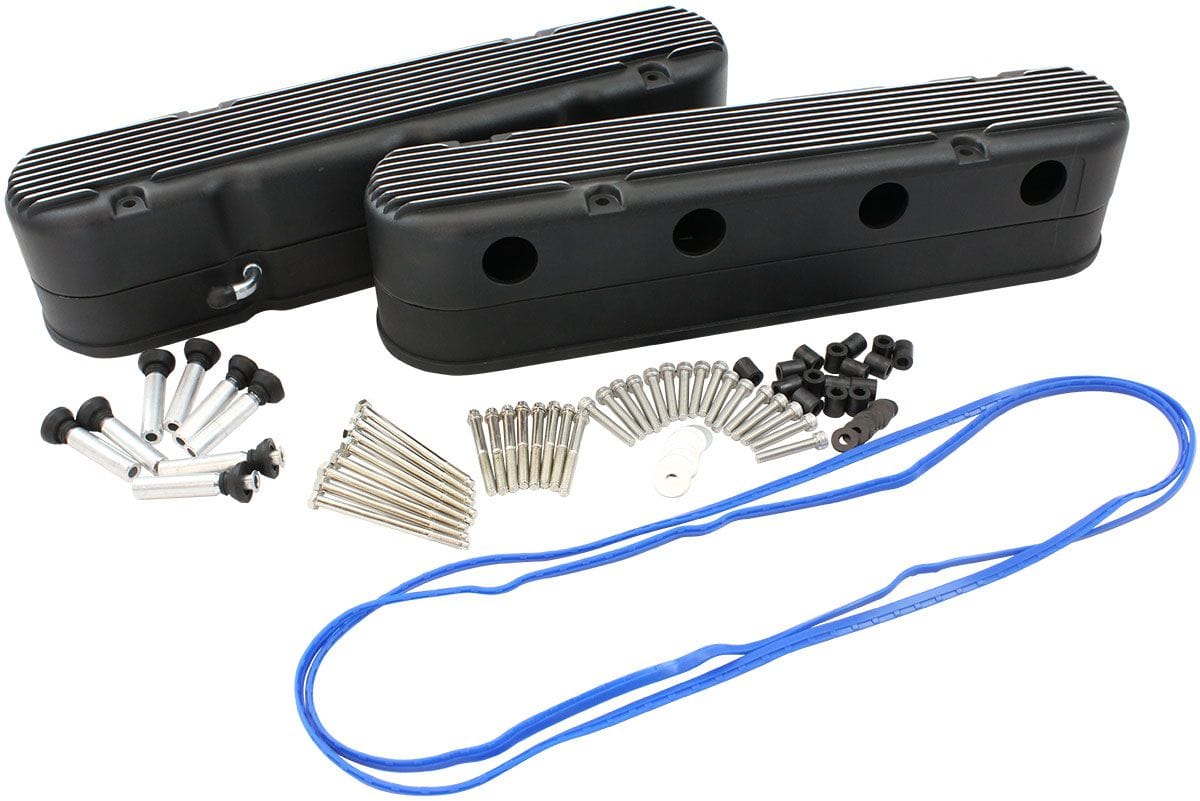 Aeroflow Performance GM LS 2 Piece Retro Finned Valve Cover Set, Black Finish GM LS 2 Piece Retro Finned Valve Cover Set, Black Finish SR