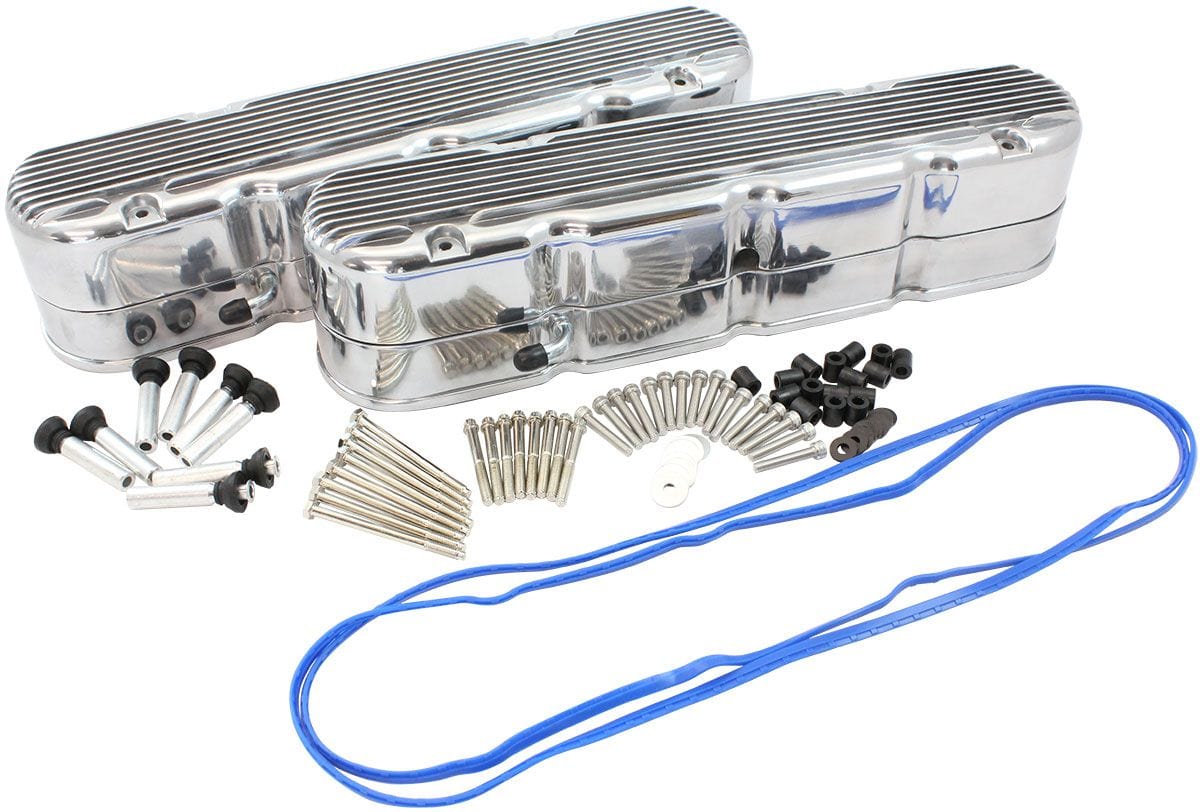 Aeroflow Performance GM LS 2 Piece Retro Finned Valve Cover Set, Polished Finish GM LS 2 Piece Retro Finned Valve Cover Set, Polished Finish SR