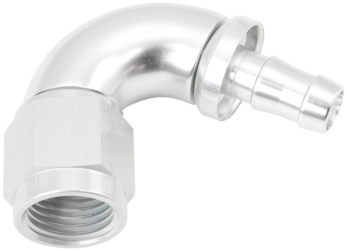 Aeroflow Performance Hose & Fittings Aeroflow 510 Series Full Flow Tight Radius Push Lock 120° Hose End -6AN To 5/16" (8mm) Barb AF514-06-05S SR