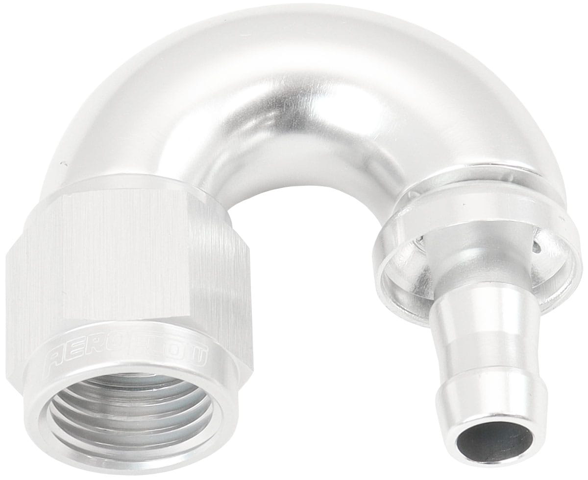 Aeroflow Performance Hose & Fittings Aeroflow 510 Series Full Flow Tight Radius Push Lock 180° Hose End -6AN To 5/16" (8mm) Barb AF516-06-05S SR