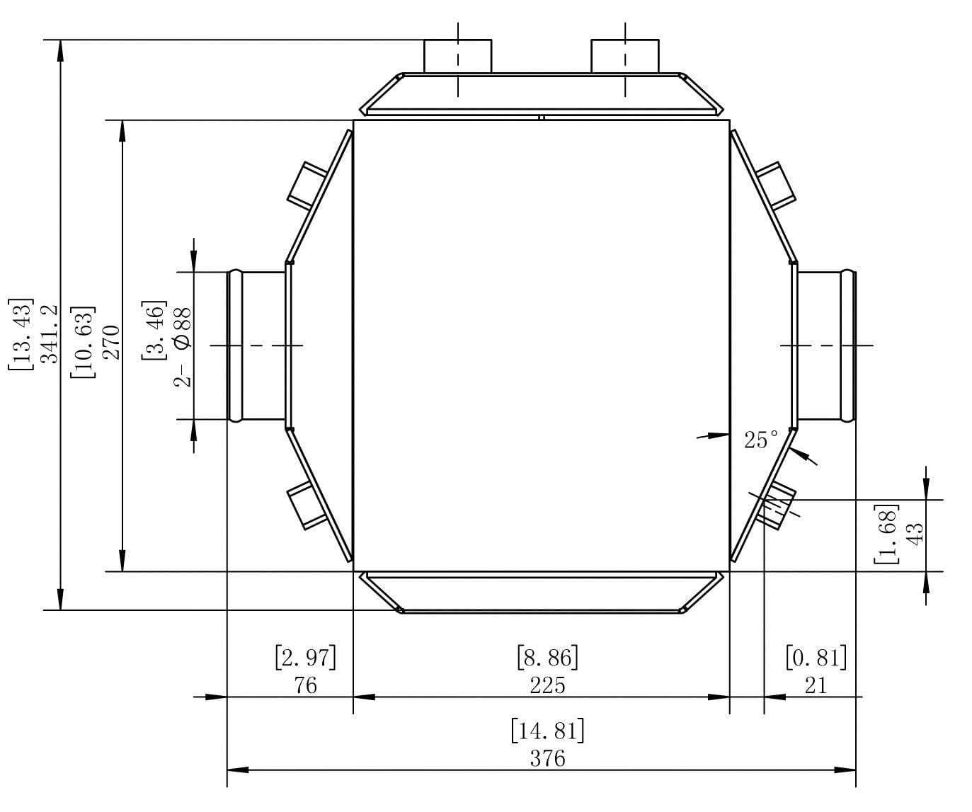 Aeroflow Performance Recommended for up to 1500 CFM / 1200 HP Aeroflow Water to Air Intercooler, 14" x 15" x 4.6" AF90-3002 SR