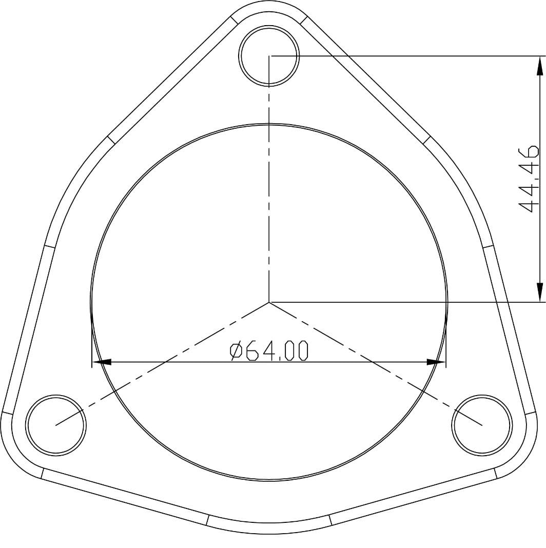 3-Bolt Stainless Steel Flange 2-1/2" (63.5mm) I.D x 3/8" (9.52mm) Thick