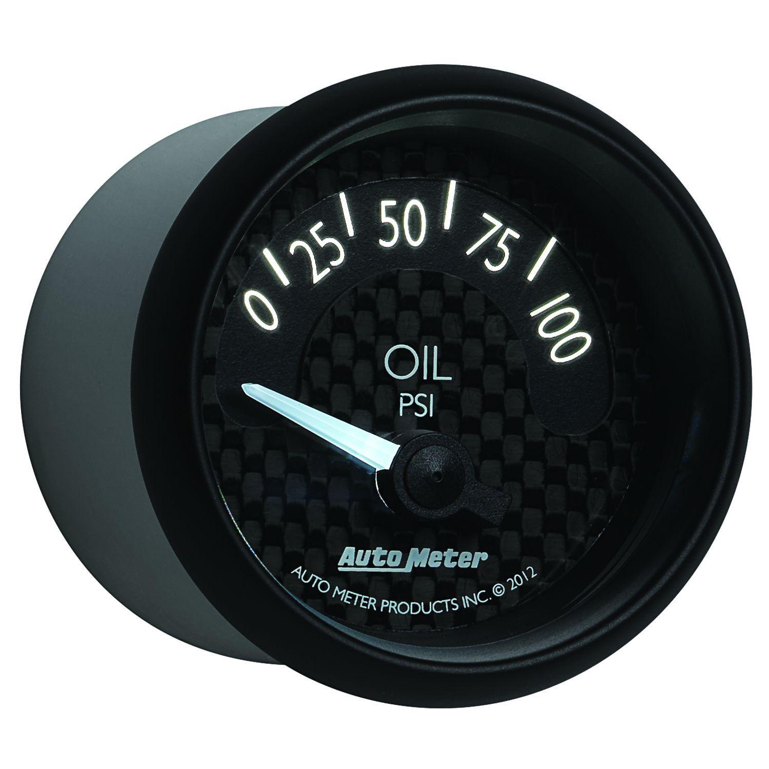 AUTOMETER 2-1/16", Black Carbon Fiber Dial, Short Sweep Electric, 0-100 psi Auto Meter GT Series Oil Pressure Gauge AU8027 SR