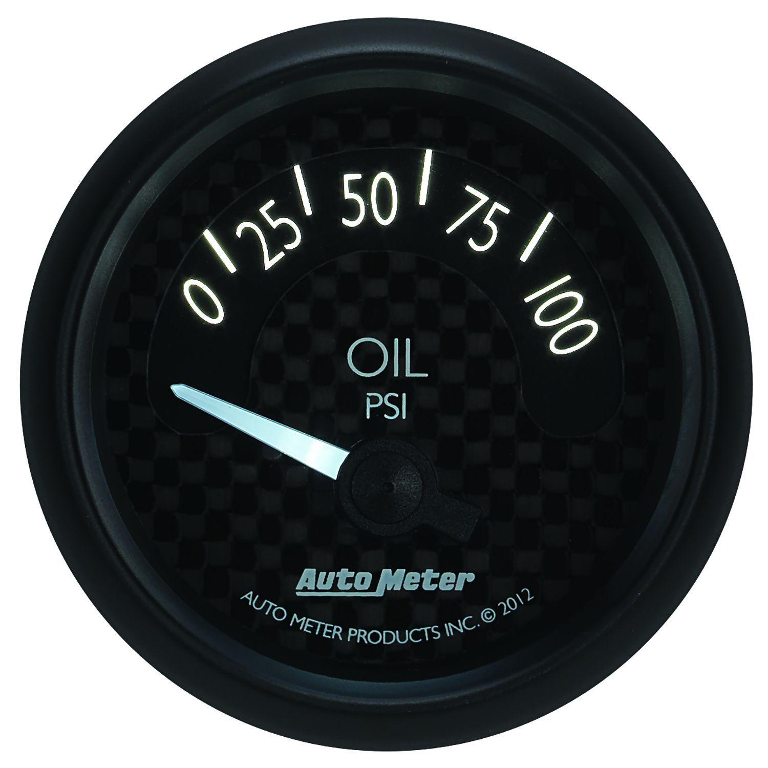 AUTOMETER 2-1/16", Black Carbon Fiber Dial, Short Sweep Electric, 0-100 psi Auto Meter GT Series Oil Pressure Gauge AU8027 SR