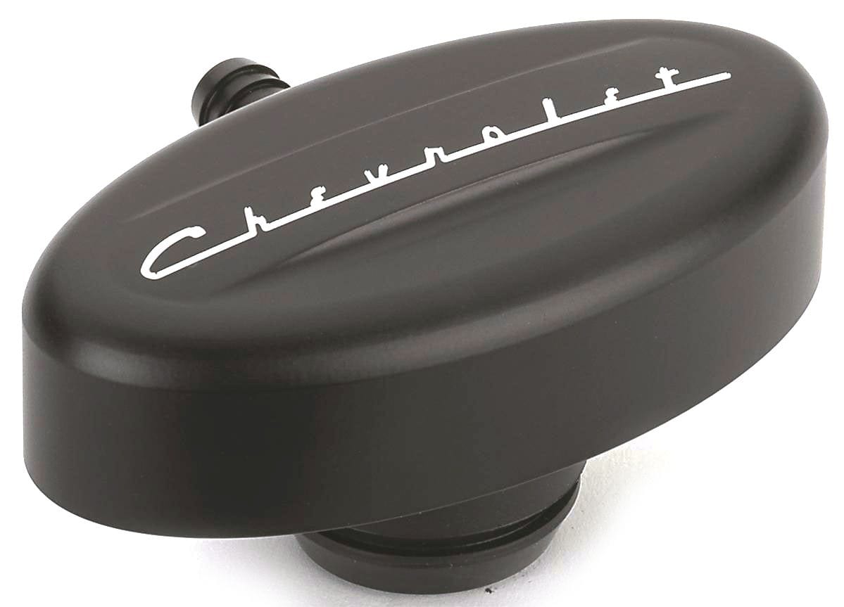 BILLET Oval Black With Retro "Chevrolet" Script Billet Specialties Valve Cover PCV Breather BSBLK21923 SR