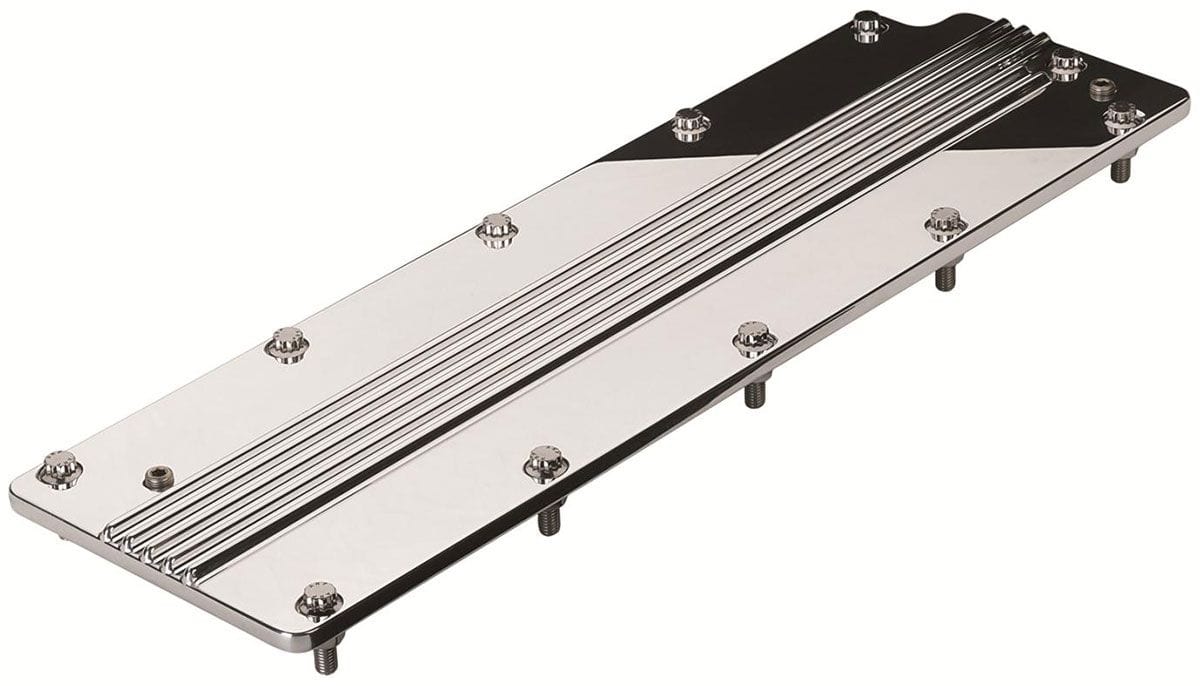 BILLET Ribbed Suit GM LS Series With Carburetted Manifold Billet Specialties Valley Cover - Polished BS95050 SR