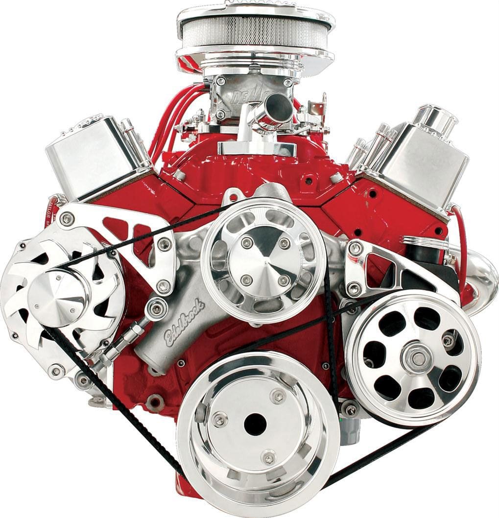 BILLET Suit SB Chev Mid Mount Alternator & Mid Mount Power Steer (Keyway) Wi Billet Specialties Serpentine Conversion Kit BSFM2121PC SR