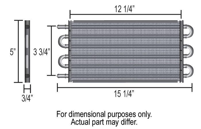 DERALE 11/32" Barb Inlets. 15-1/4" L x 5" H x 3/4" W Derale Derale Dyno-Cool 6000 Series Transmission Cooler Kit DP12902 SR
